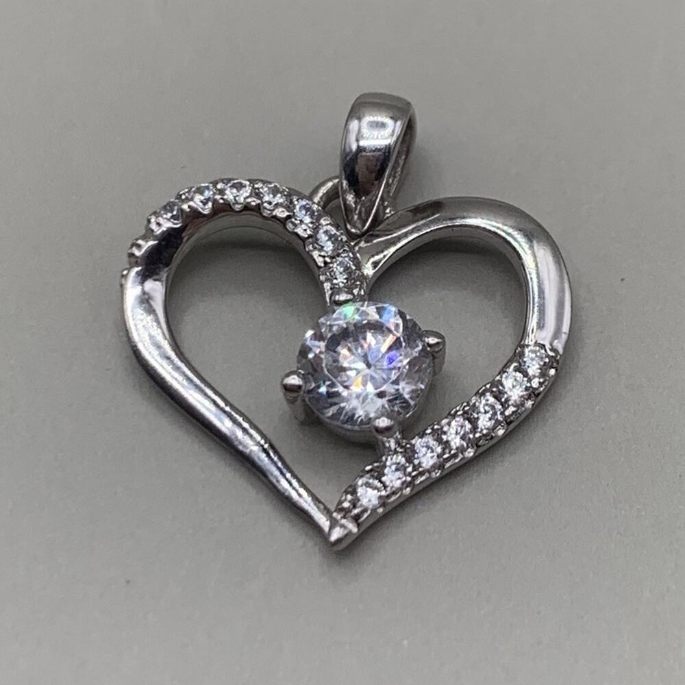 925 Sterling Silver Heart Pendant Cubic Zirconia Open Heart Charm
